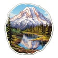 Detailed Mount Rainier Sticker With Stunning Lake View