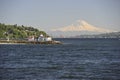 Majestic Volcano Mount Rainier seen from West Point Lighthouse, near Seattle, USA