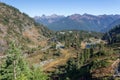 Mount range and lakes chain at autumn