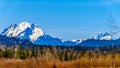 Mount Robie Reid on the left and  Mount Judge Howay on the right, viewed Sylvester Road near Mission, British Columbia, Canada Royalty Free Stock Photo