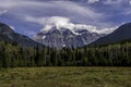 Mount Robson with her head in the clouds Royalty Free Stock Photo
