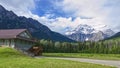 Mount Robson Provincial Park, British Columbia, Canada - June 4, 2018 beautiful summer view of the snow-capped peak of Mount Robso
