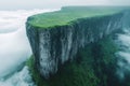 Mount Roraima surrounded by clouds, showcasing its flat summit and dramatic cliffs Royalty Free Stock Photo