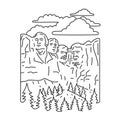 Mount Rushmore National Memorial Shrine of Democracy South Dakota USA Mono Line Art Royalty Free Stock Photo