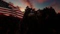 Mount Rushmore with USA Flag blowing in the wind, timelapse sunrise