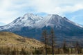 Mount Shasta volcano in Northern California with seasons first snowfall on summit Royalty Free Stock Photo