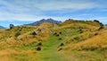 Mount Sunday and surrounding mountain ranges, used in filming Lord of the Rings movie Edoras scene, in New Zealand