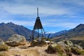 Mount Sunday and surrounding mountain ranges, used in filming Lord of the Rings movie Edoras scene, in New Zealand