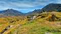 Mount Sunday and surrounding mountain ranges, used in filming Lord of the Rings movie Edoras scene, in New Zealand