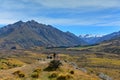 Mount Sunday and surrounding mountain ranges, used in filming Lord of the Rings movie Edoras scene, in New Zealand