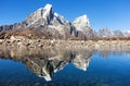 Mount Tabuche Peak mirroring in mountain lake, Nepal
