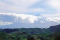 Green hills and Taranaki on the forgotten world highway, New Zealand Royalty Free Stock Photo