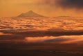 Mount Taranaki in sunset light in distance, New Zealand