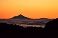 Mount Taranaki in sunset light in distance, New Zealand