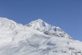 Mount Tetnuldi and the lift of the ski resort nearby, the Caucasus Mountains, freeride Royalty Free Stock Photo