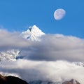 Mount Thamserku and moon, Nepal Himalayas mountains Royalty Free Stock Photo