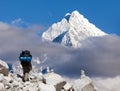 Mount Thamserku with tourist Nepal himalayas mountains