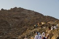 Mount Thawr. Muslim pilgrims climb the Mount Thawr where located the Thawr Cave. Mecca - Saudi Arabia: August 2018