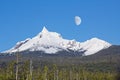 Mount Thielsen with winter moon Royalty Free Stock Photo