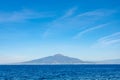 Mount Vesuvius on bluesky and Tyrrhenian Sea background. View from Sorrento on Amalfitan coast. Royalty Free Stock Photo