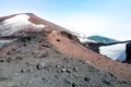 Mount volcano Etna, volcanic crater with snow. Sicily, Italy. Royalty Free Stock Photo