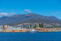 Mount Wellington above industrial port of Hobart in Australia Royalty Free Stock Photo