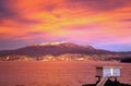 Mount Wellington with snow and the city of Hobart from across the Derwent River Royalty Free Stock Photo