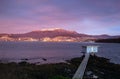 Mount Wellington with snow and the city of Hobart from across the Derwent River Royalty Free Stock Photo