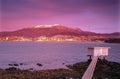 Mount Wellington with snow and the city of Hobart from across the Derwent River Royalty Free Stock Photo