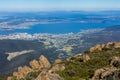 Mount Wellington summit overlooking Hobart and derwent river Royalty Free Stock Photo