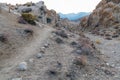 Mount Whitney looms in the mist from the Mobius Arch Trail in the Alabama Hills near Lone Pine, California, USA Royalty Free Stock Photo