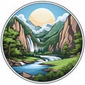 Mount Wilhelm Landscape With Waterfall And Trees - Round Logo Image