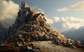 Mountain Abode House Amidst Majestic Stonescape. Generative AI