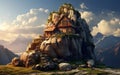 Mountain Abode House Amidst Majestic Stonescape. Generative AI