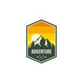 Mountain adventure badge, label, emblem or logo design vector template. outdoor activities icon. hiking/climbing icon Royalty Free Stock Photo