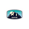 Mountain adventure badge, label, emblem or logo design vector template. outdoor activities icon. hiking/climbing icon Royalty Free Stock Photo