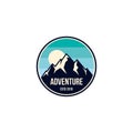 Mountain adventure badge, label, emblem or logo design vector template. outdoor activities icon. hiking/climbing icon Royalty Free Stock Photo