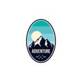 Mountain adventure badge, label, emblem or logo design vector template. outdoor activities icon. hiking/climbing icon Royalty Free Stock Photo