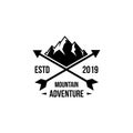 Mountain adventure badge, label, emblem or logo design vector template. outdoor activities icon. hiking/climbing icon Royalty Free Stock Photo