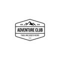 Mountain adventure badge, label, emblem or logo design vector template. outdoor activities icon. hiking/climbing icon Royalty Free Stock Photo