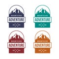 Mountain adventure badge, label, emblem or logo design vector template. outdoor activities icon. hiking/climbing icon Royalty Free Stock Photo