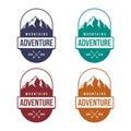 Mountain adventure badge, label, emblem or logo design vector template. outdoor activities icon. hiking/climbing icon Royalty Free Stock Photo