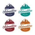 Mountain adventure badge, label, emblem or logo design vector template. outdoor activities icon. hiking/climbing icon Royalty Free Stock Photo