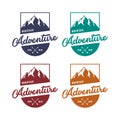 Mountain adventure badge, label, emblem or logo design vector template. outdoor activities icon. hiking/climbing icon Royalty Free Stock Photo