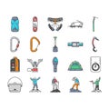 mountain adventure mountaineering icons set vector