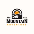 Mountain Adventure and Outdoor Vintage Logo Template. Badge or Emblem Style. Vector Illustration Royalty Free Stock Photo