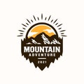 Mountain Adventure and Outdoor Vintage Logo Template. Badge or Emblem Style. Vector Illustration Royalty Free Stock Photo