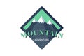 Mountain Adventure shield logo badge for extreme tourism and sport hiking. Outdoor nature rock camping square label