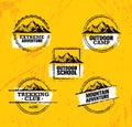 Mountain Adventures Vector Stamps Collection. Outdoor Design Elements Set On Rough Grunge Background Royalty Free Stock Photo