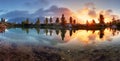 Mountain alps lake sunset panorama in Dolomites